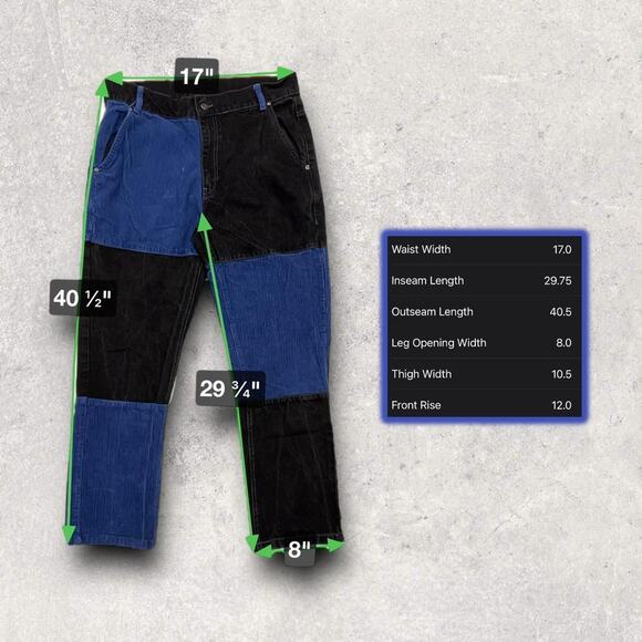 ★ Ragged Color-Blocked Corduroy Jeans in Black & Blue Patchwork ★ - Picture 6 of 6